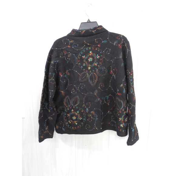 Bechamel Wool Vintage Cardigan Sweater Women’s Black Floral Beaded Embroidery PL - Picture 5 of 9